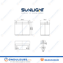 Batterie SUNLIGHT 12V 58AH 260W SPHR étanche VRLA AGM Casablanca Maroc