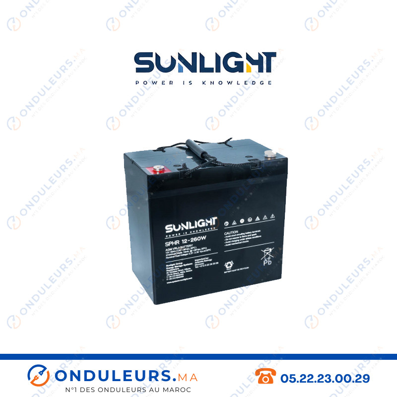 Batterie SUNLIGHT 12V 58AH 260W SPHR étanche VRLA AGM Casablanca Maroc